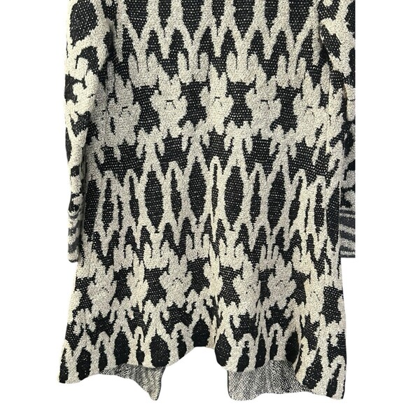 Lucky Brand Womens Black Beige Gray Open Front Geomstric Cardigan Sweater Size M - Picture 9 of 13